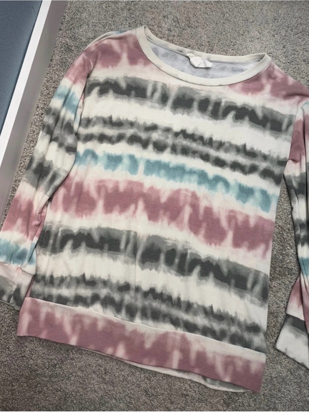 BiBi Long Sleeve Tie-Dye Stripe Pullover in Pink, Gray & Blue